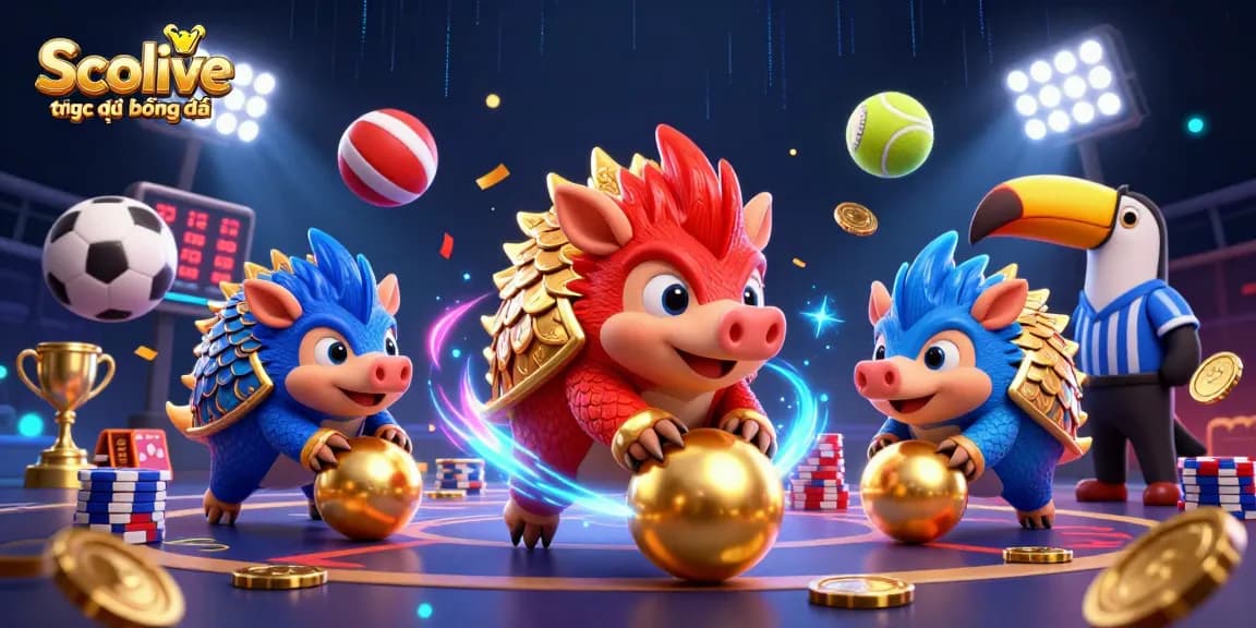 Experience Socolive trực tiếp bóng đá with dynamic pangolins, betting slips, and golden trophies in action.