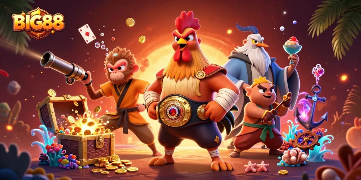 Experience the thrill of winning at BIG88 with dynamic game elements and vibrant characters in this engaging illustration.