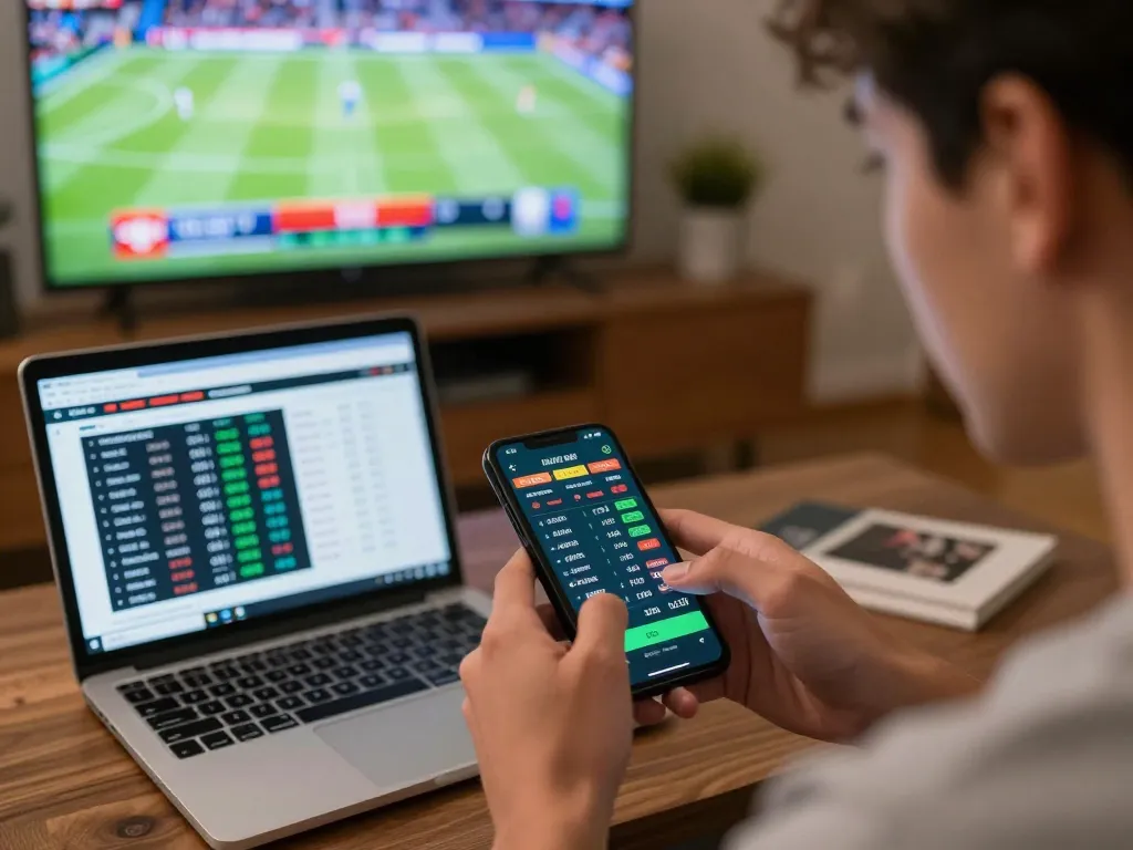 Engaging with cm88b during live sports betting on a smartphone app, showcasing excitement and strategy.