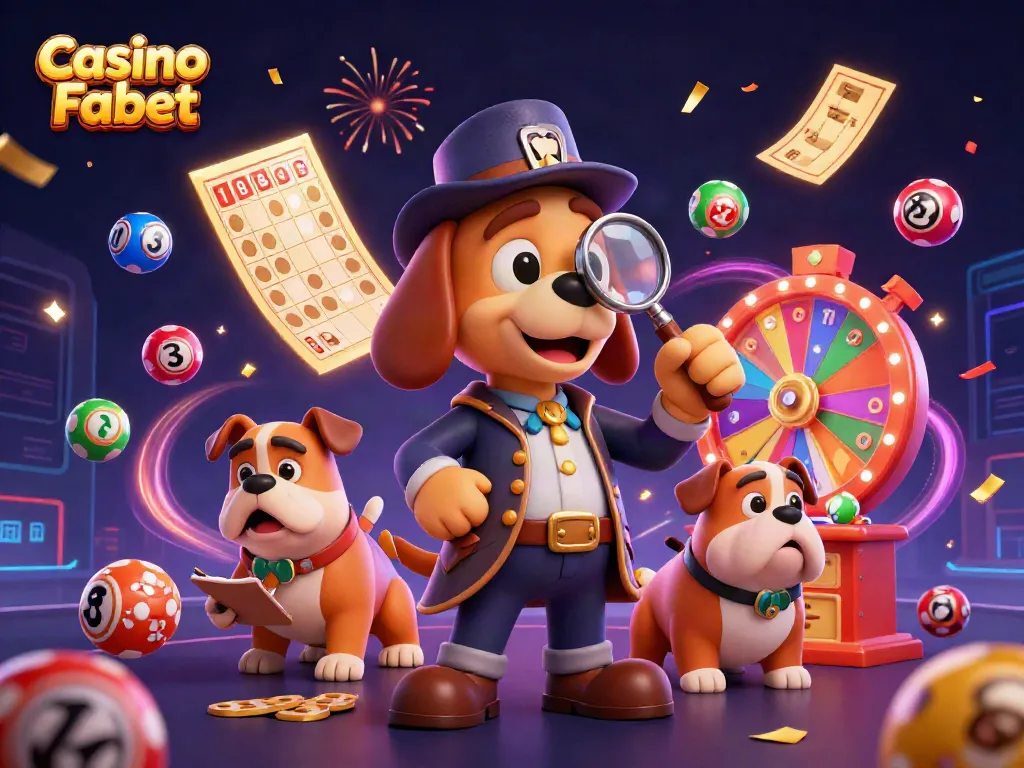 Engage with the excitement of Casino Fabet in a vibrant 3D scene featuring playful characters and dynamic gambling elements.