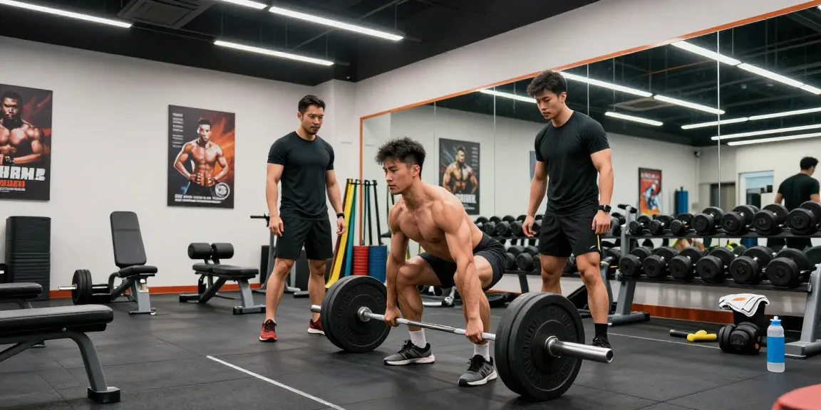 Steroidshop: Bodybuilder beim Deadlift-Training in modernem Fitnessstudio, motivierende Atmosphäre.