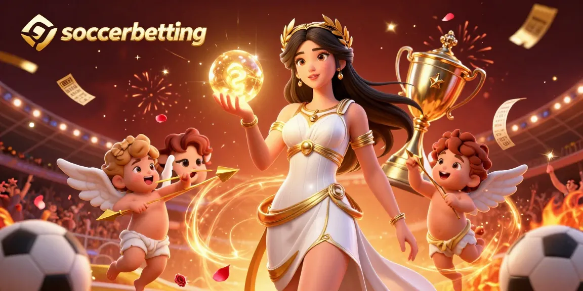 Engage in soccerbetting with a captivating scene of a goddess, cherubs, and dynamic game elements.