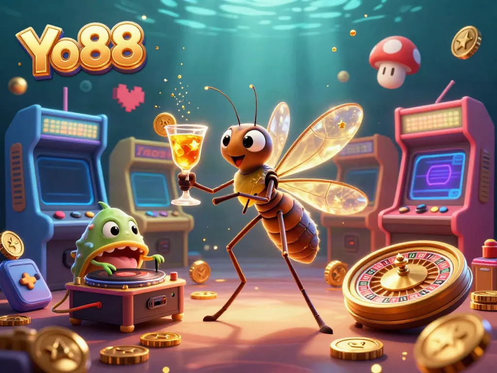 Experience the vibrant world of Yo88 casino with a lively 3D mascot and exciting elements.