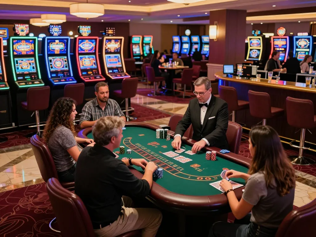 Players engaging at a blackjack table in a vibrant casino, da88 showcasing thrilling gameplay experience.