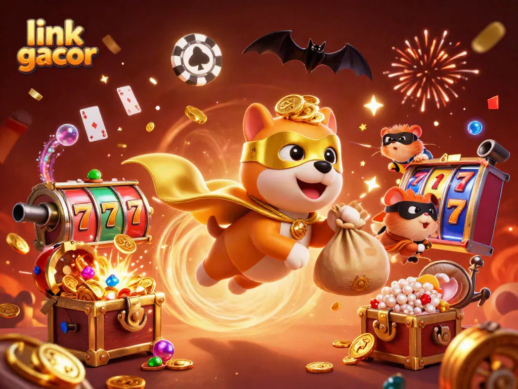 Experience winning with link gacor in this vibrant, dynamic casino-themed 3D illustration