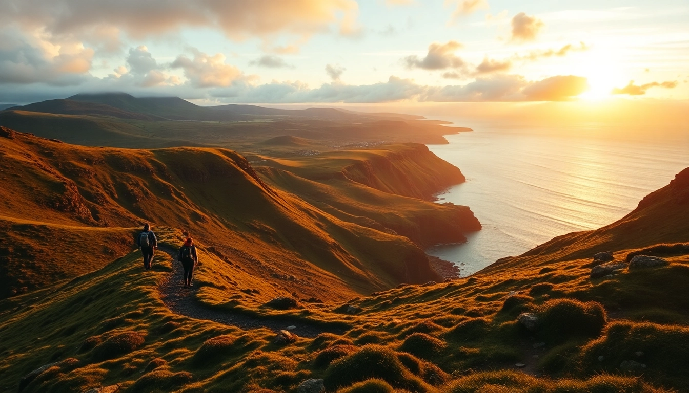 Hikers on Beara Way Irland trail surrounded by stunning coastal landscape.