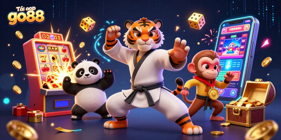 Tải app go88 for quick access to vivid casino adventures featuring cartoon characters in action.