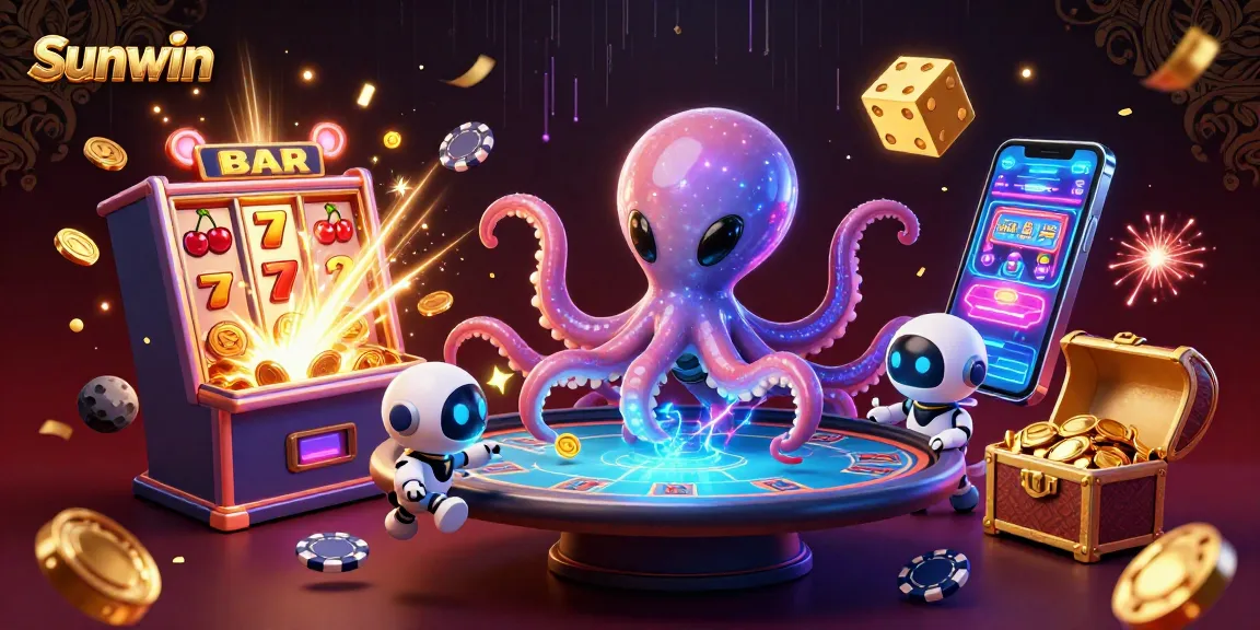 Sunwin players experience thrilling jackpot excitement amidst vibrant alien casino elements.